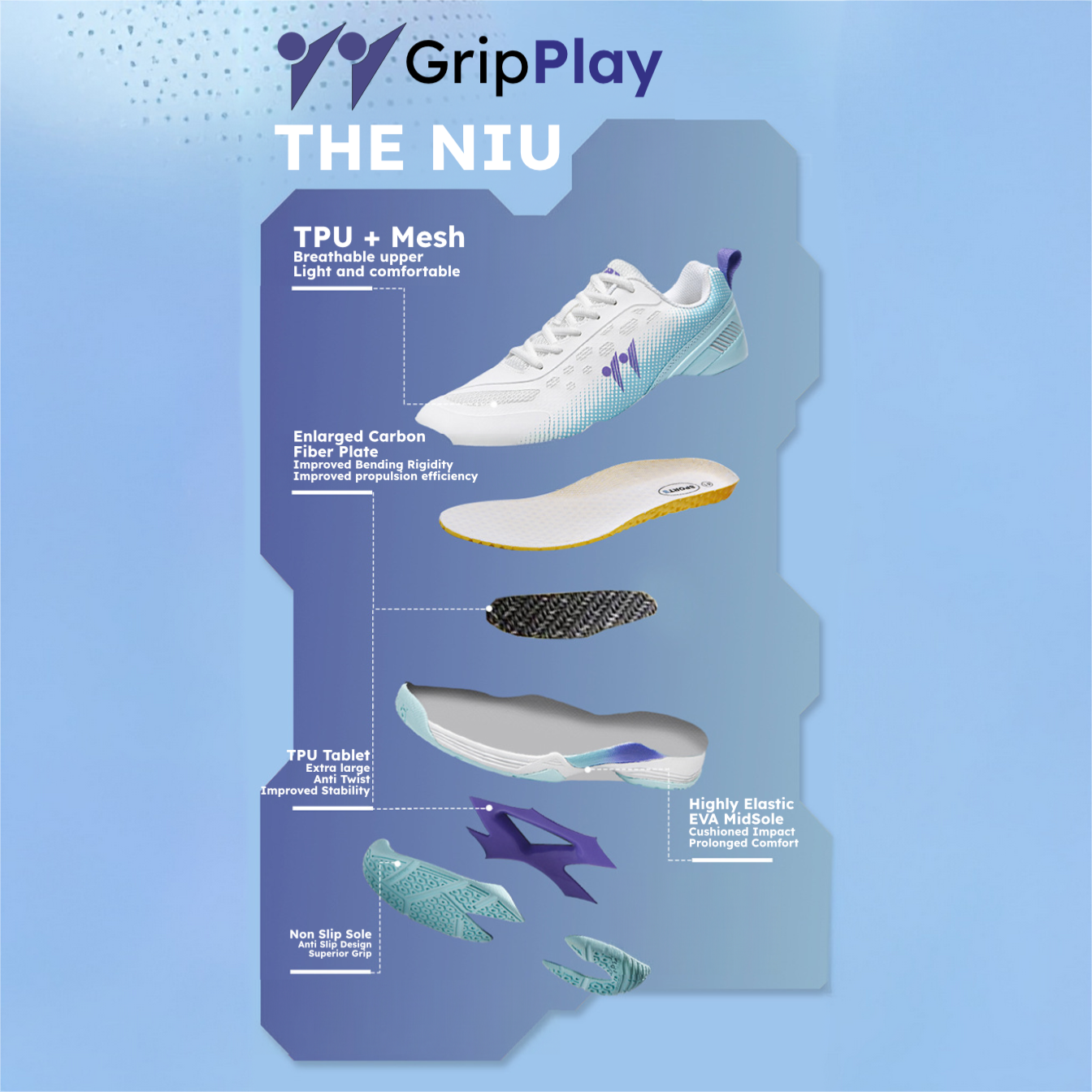 The Niu - Advanced Pickleball Shoes with Plantar Fasciitis Relief